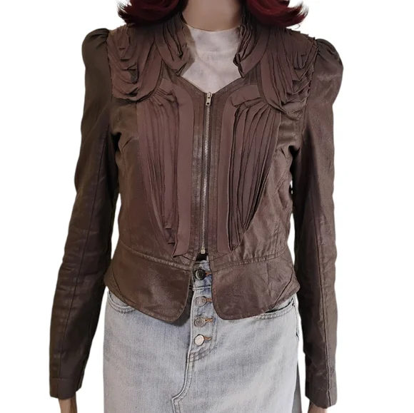 Ryu Textured Faux Leather Dark Brown Women's Jacket - Picture 2 of 9